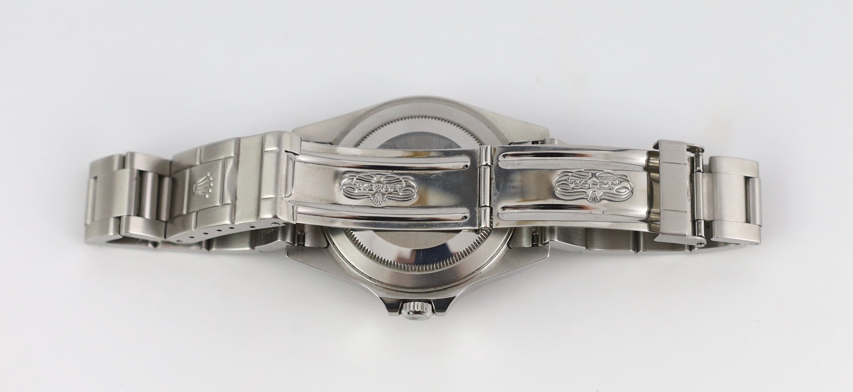 A gentleman's 2004 stainless steel Rolex Oyster Perpetual Date Explorer II wrist watch, on a stainless steel Rolex bracelet